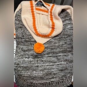 Pet Sweater brown and white tweed with  Cream hood and sleeves with orange 
2XLG